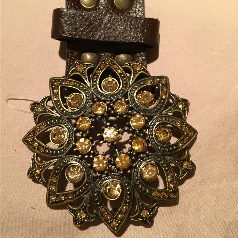 Brown faux leather belt with gold bling
